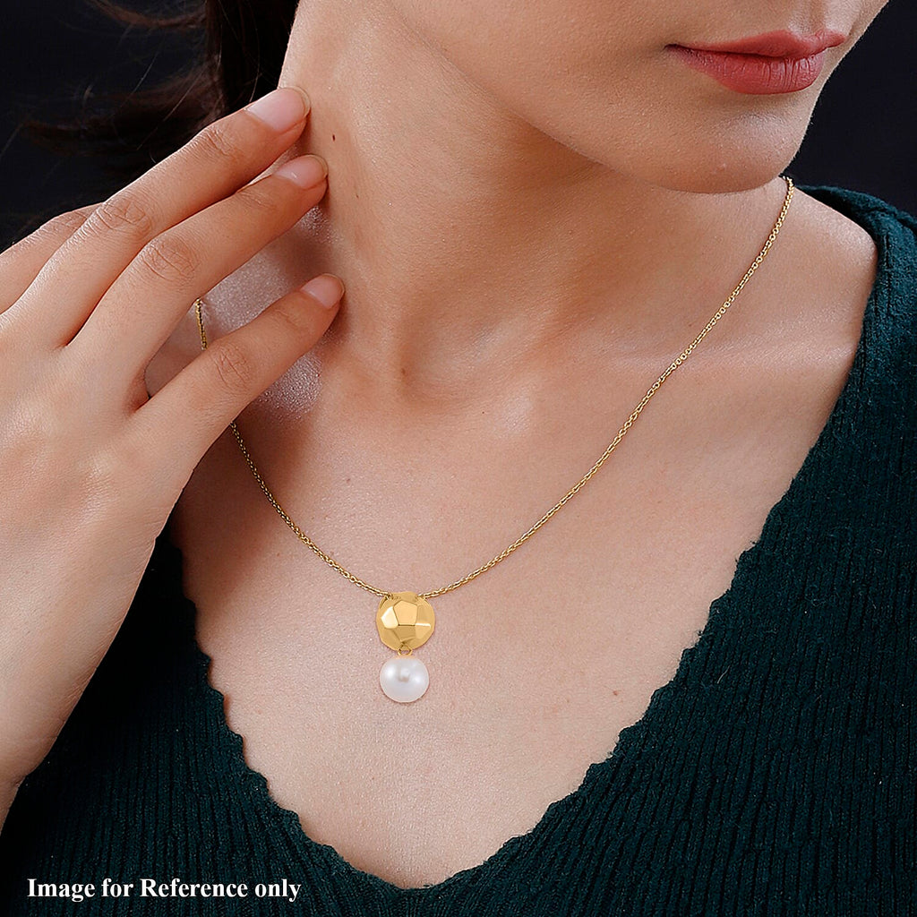 White Edison Pearl Diamond Cut Pendant in 18K Gold Vermeil in Sterling Silver 8.84 Ct.