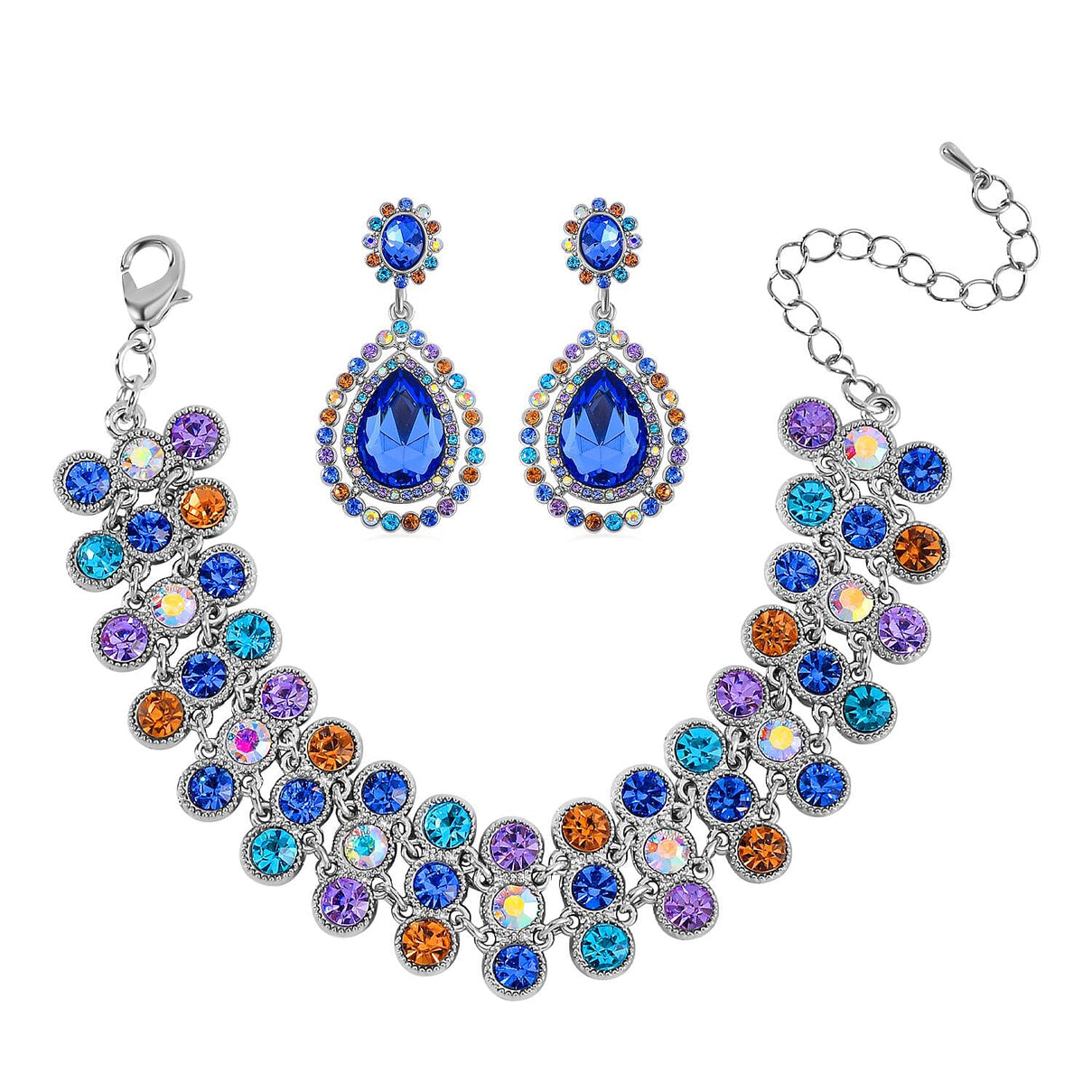 2 Piece Set - Blue &amp; Multi Color Austrian Crystal Bracelet and Earrings 4234007 0