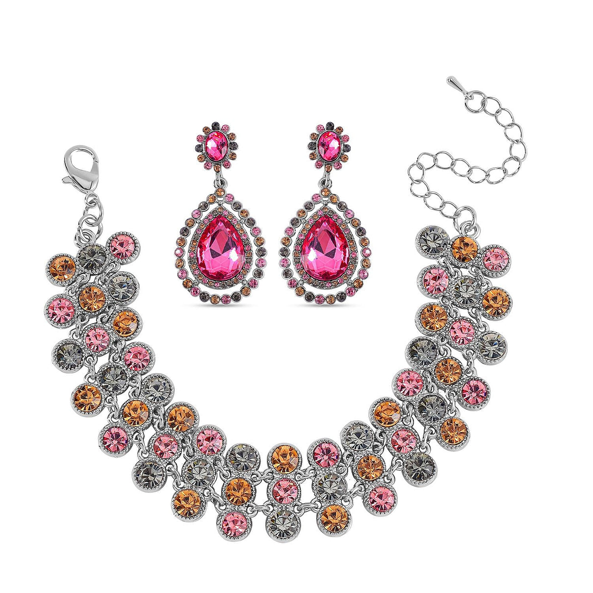 2 Piece Set - Fuchsia &amp; Multi Color Austrian Crystal Bracelet and Earrings 4234023 0