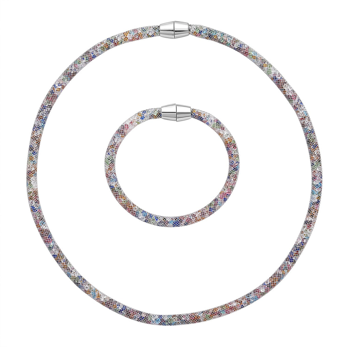 2 Piece Set -  Sparkly Multi Colour Crystal Necklace (Size - 20) and Bracelet (Size - 8) 4433150 0