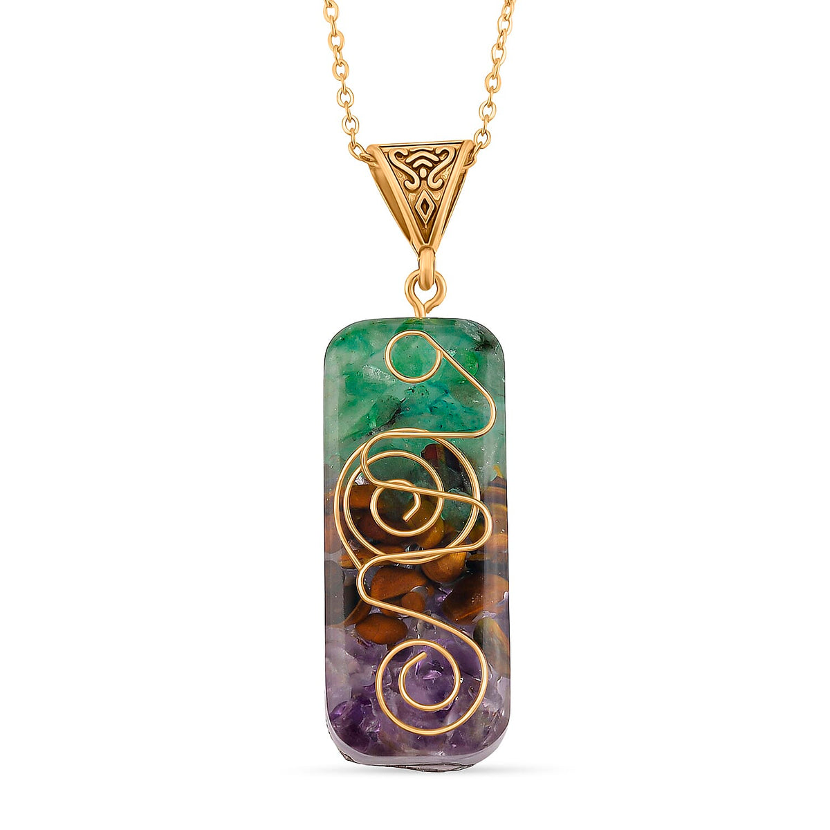 CloseOut Deal - 2 Piece Set - Multi Colour Gemstones Amethyst Pyramid Decorative &amp; Pendant with Chain (Size 20 + 2 Ext) V32533650 5