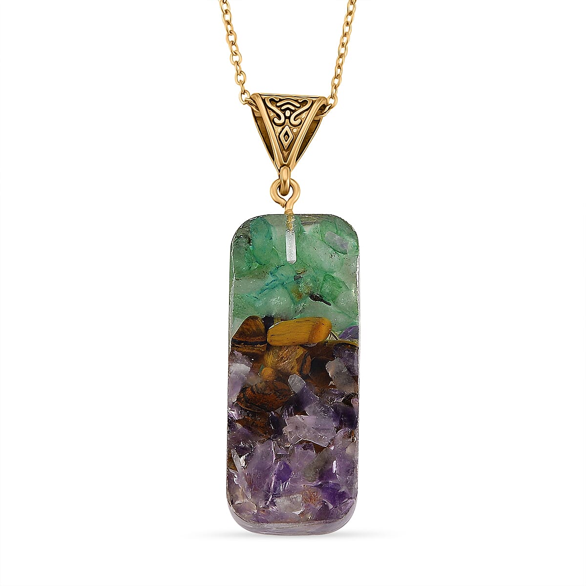 CloseOut Deal - 2 Piece Set - Multi Colour Gemstones Amethyst Pyramid Decorative &amp; Pendant with Chain (Size 20 + 2 Ext) V32533650 6