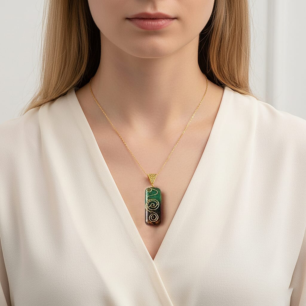 CloseOut Deal - 2 Piece Set - Multi Colour Gemstones Tiger Eye Pyramid Decorative &amp; Pendant with Chain (Size 20 - 2 Ext) 4426096 3