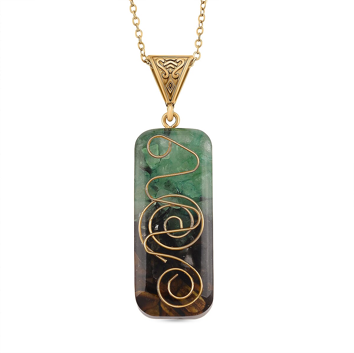 CloseOut Deal - 2 Piece Set - Multi Colour Gemstones Tiger Eye Pyramid Decorative &amp; Pendant with Chain (Size 20 - 2 Ext) 4426096 4