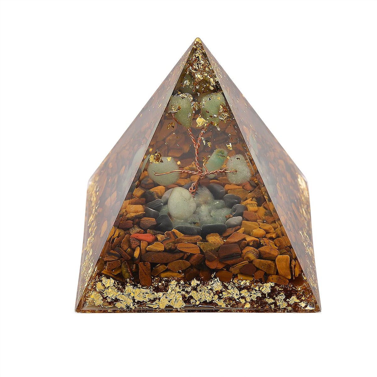 CloseOut Deal - 2 Piece Set - Multi Colour Gemstones Tiger Eye Pyramid Decorative &amp; Pendant with Chain (Size 20 - 2 Ext) 4426096 5