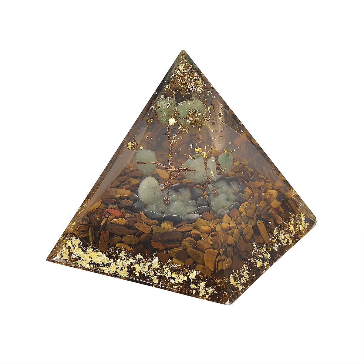 CloseOut Deal - 2 Piece Set - Multi Colour Gemstones Tiger Eye Pyramid Decorative &amp; Pendant with Chain (Size 20 - 2 Ext) 4426096 6