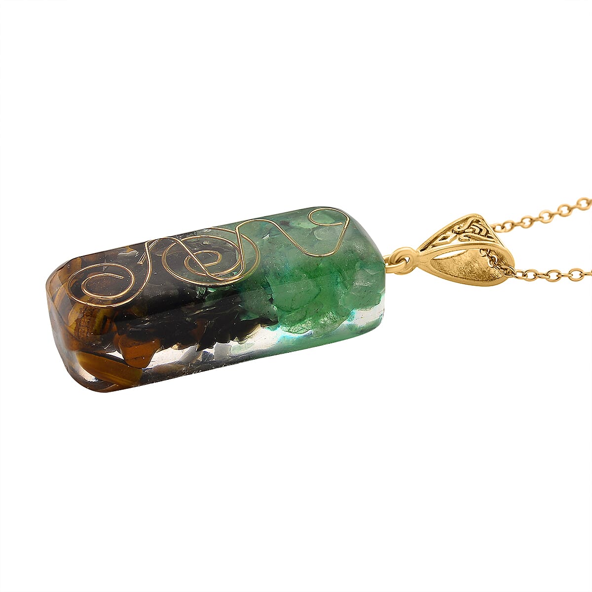 CloseOut Deal - 2 Piece Set - Multi Colour Gemstones Tiger Eye Pyramid Decorative &amp; Pendant with Chain (Size 20 - 2 Ext) 4426096 7