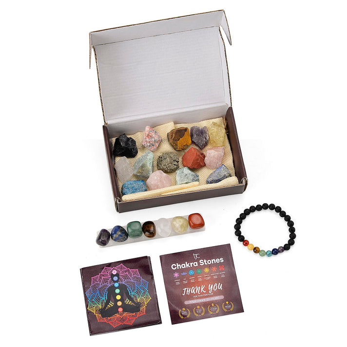 7 Chakra Raw Stones, 7 Chakra Tumbled Stones, 7 Colourful Gemstones. Lava Rock Chakra Bracelet and Chakra Therapy Guide 4428482 1