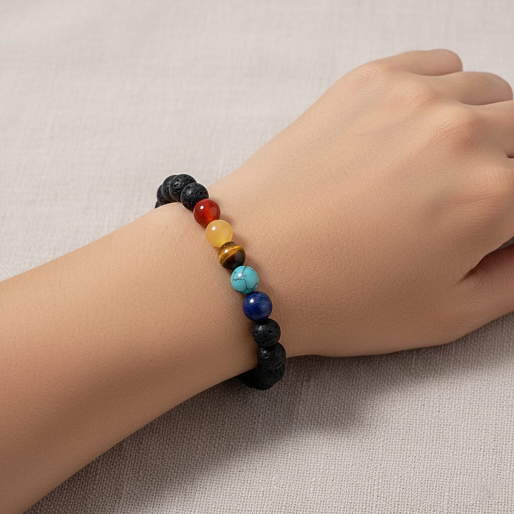 7 Chakra Raw Stones, 7 Chakra Tumbled Stones, 7 Colourful Gemstones. Lava Rock Chakra Bracelet and Chakra Therapy Guide 4428482 7