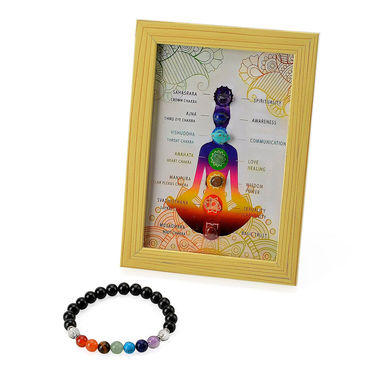 Tucson Find - 2 Piece Set - Seven Chakra Gemstone Frame with Stretchable Bracelet (Size 7.5 ) 150 Ct. 4393113 0