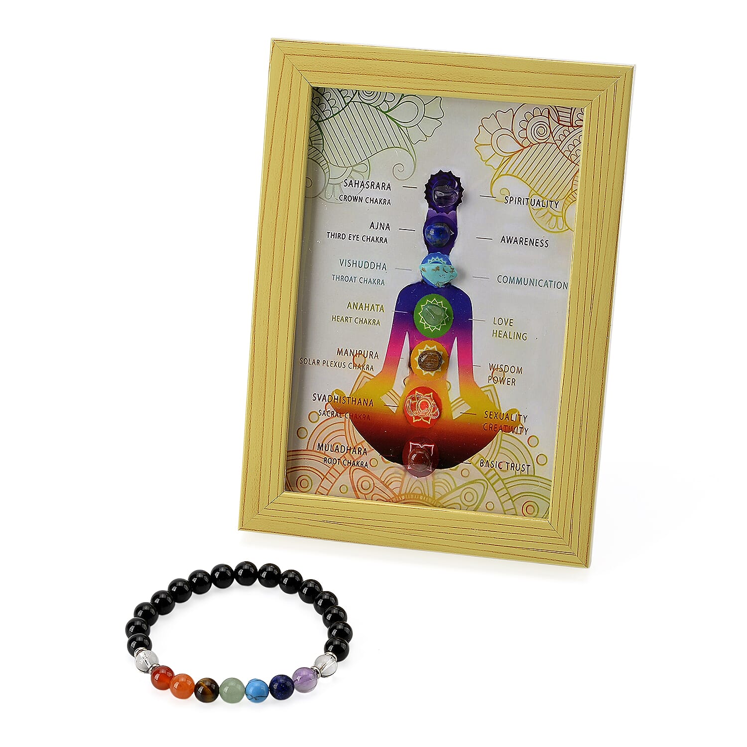 Tucson Find - 2 Piece Set - Seven Chakra Gemstone Frame with Stretchable Bracelet (Size 7.5 ) 150 Ct. 4393113 0