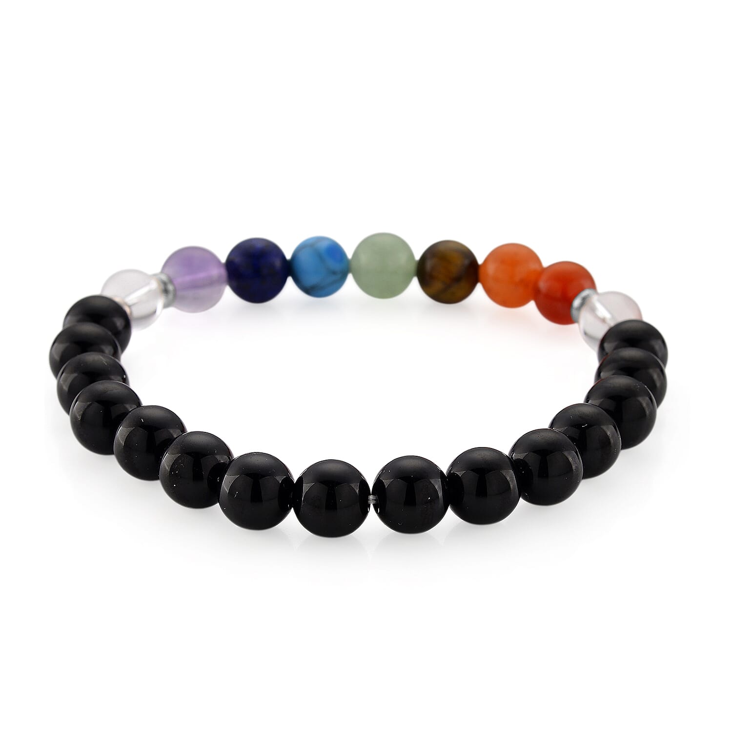 Tucson Find - 2 Piece Set - Seven Chakra Gemstone Frame with Stretchable Bracelet (Size 7.5 ) 150 Ct. 4393113 4