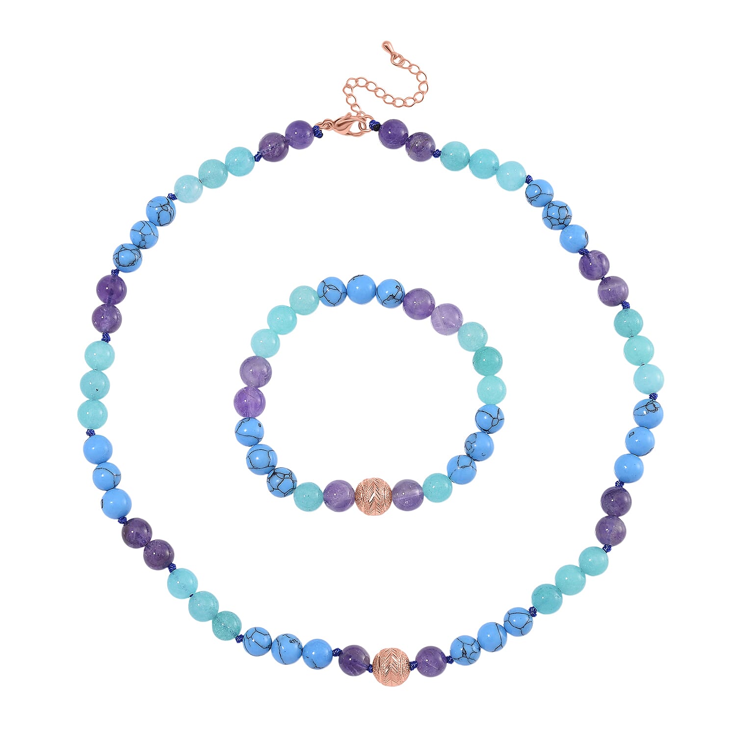2 Piece Set - Multi Gemstones Necklace (Size 18-2Ext.) and Strechable Bracelet 250.00 Ct. 4371862 0