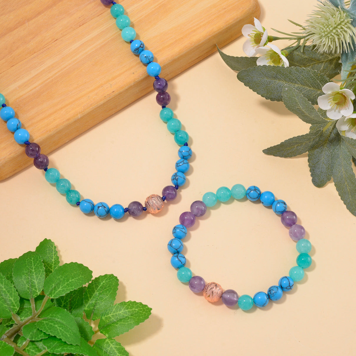 2 Piece Set - Multi Gemstones Necklace (Size 18-2Ext.) and Strechable Bracelet 250.00 Ct. 4371862 2