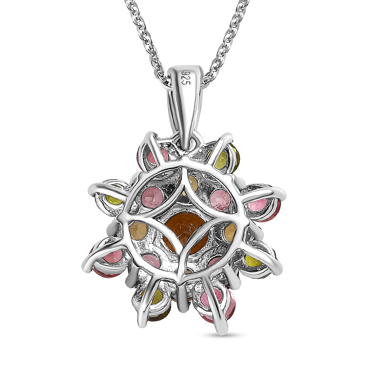 Multi-Tourmaline Cluster Pendant with Chain (Size - 20) in Platinum Overlay Sterling Silver 2.400 Ct. 4128227 5