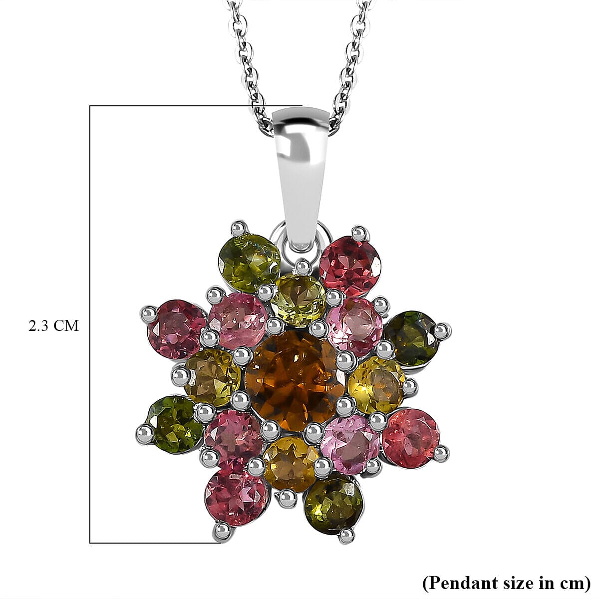 Multi-Tourmaline Cluster Pendant with Chain (Size - 20) in Platinum Overlay Sterling Silver 2.400 Ct. 4128227 7