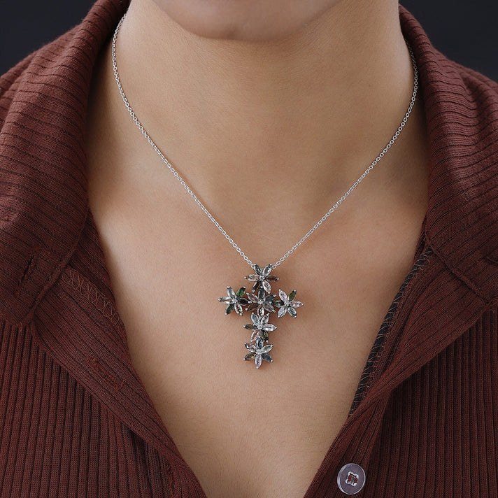 GP Italian Garden Collection - Multi-Tourmaline and Natural Zircon Floral Pendant with Chain (Size 20) in Platinum Overlay Sterling Silver 4.70 Ct 4401785 2
