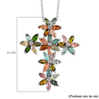 GP Italian Garden Collection - Multi-Tourmaline and Natural Zircon Floral Pendant with Chain (Size 20) in Platinum Overlay Sterling Silver 4.70 Ct