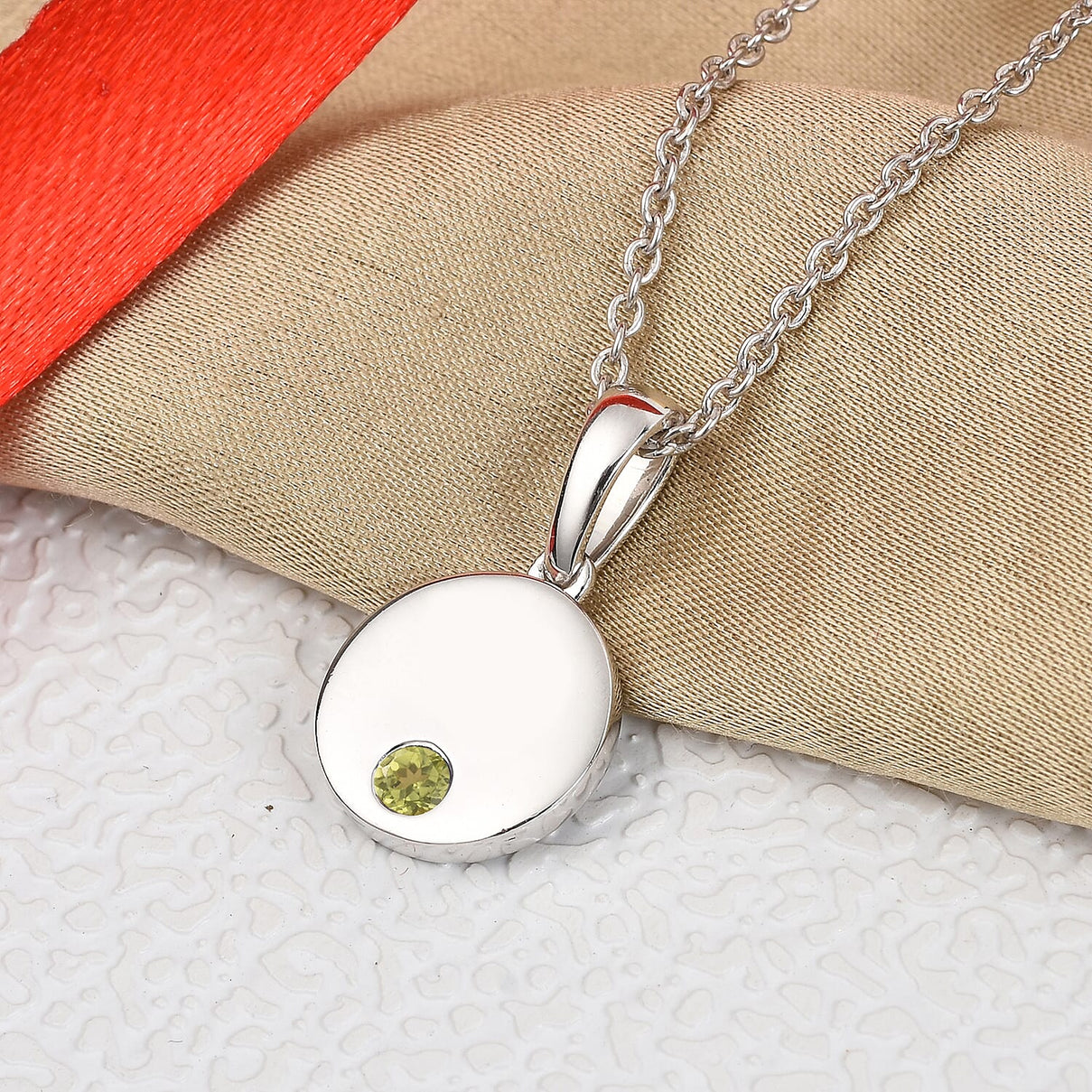 2 Piece Set - Peridot Cable Chain CL-35 and Pendant Sterling Silver 0.10 ct 0.100 Ct. 3700963 2