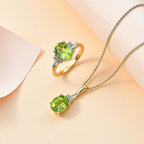 2 Piece Set -  Peridot,  White Zircon Ring,Pendant with Chain (Size 20) in 18K YG Vermeil Sterling Silver 0.39 ct  Silver Wt. 6.37 Gms  4.590  Ct.