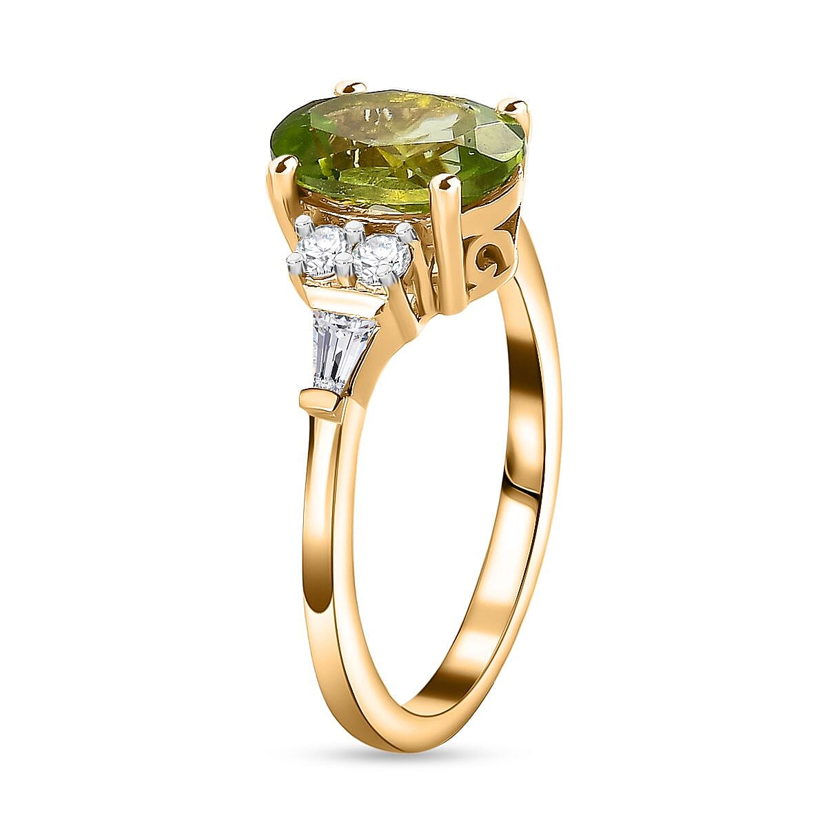 2 Piece Set -  Peridot, White Zircon Ring, Pendant with Chain (Size 20) in 18K Yellow Gold Vermeil Plated Sterling Silver 4294830 4