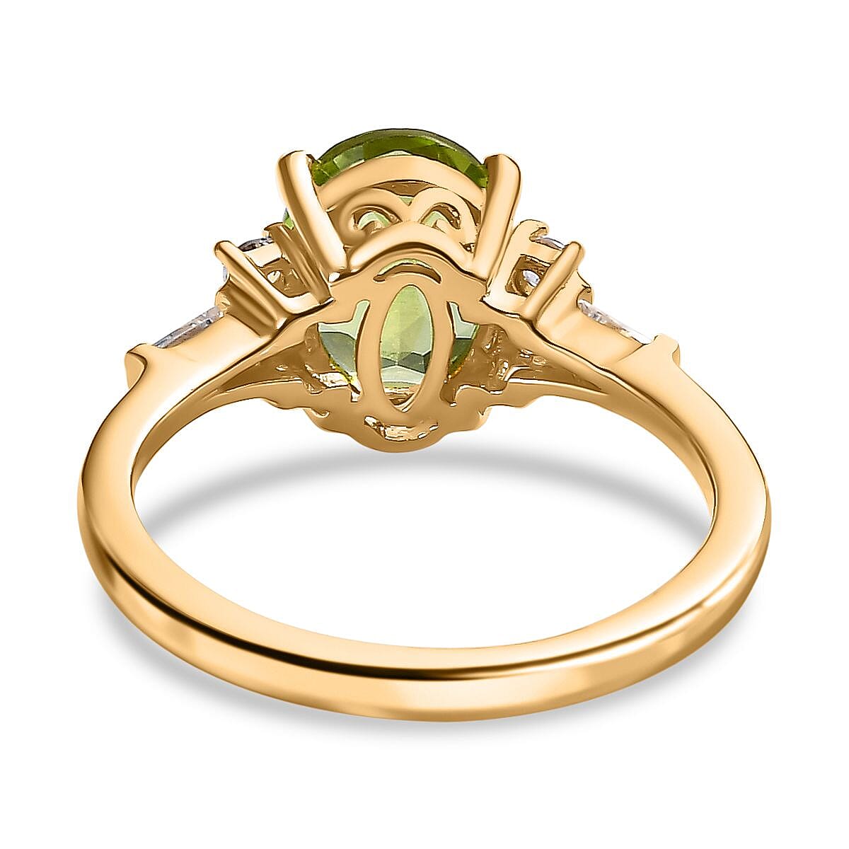 2 Piece Set -  Peridot, White Zircon Ring, Pendant with Chain (Size 20) in 18K Yellow Gold Vermeil Plated Sterling Silver 4294830 5