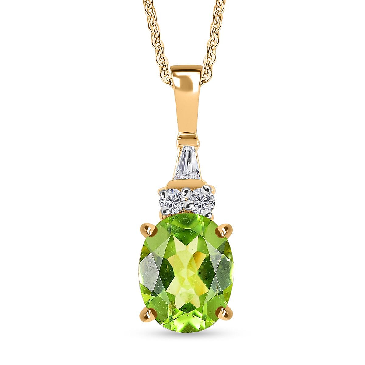 2 Piece Set -  Peridot, White Zircon Ring, Pendant with Chain (Size 20) in 18K Yellow Gold Vermeil Plated Sterling Silver 4294830 6