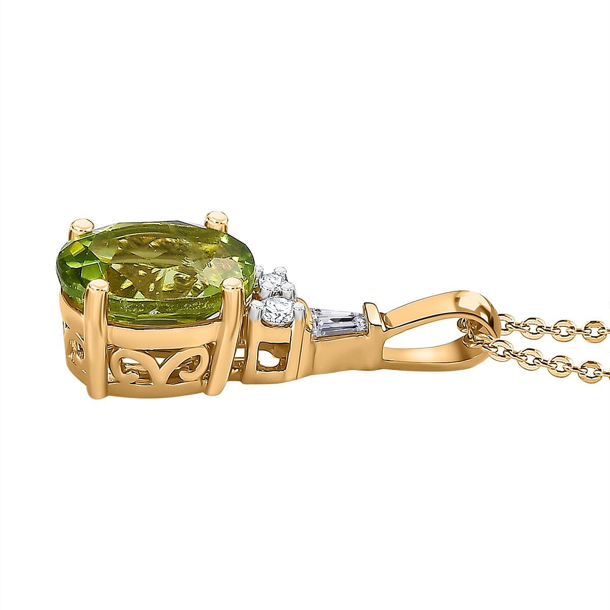 2 Piece Set -  Peridot, White Zircon Ring, Pendant with Chain (Size 20) in 18K Yellow Gold Vermeil Plated Sterling Silver 4294830 7