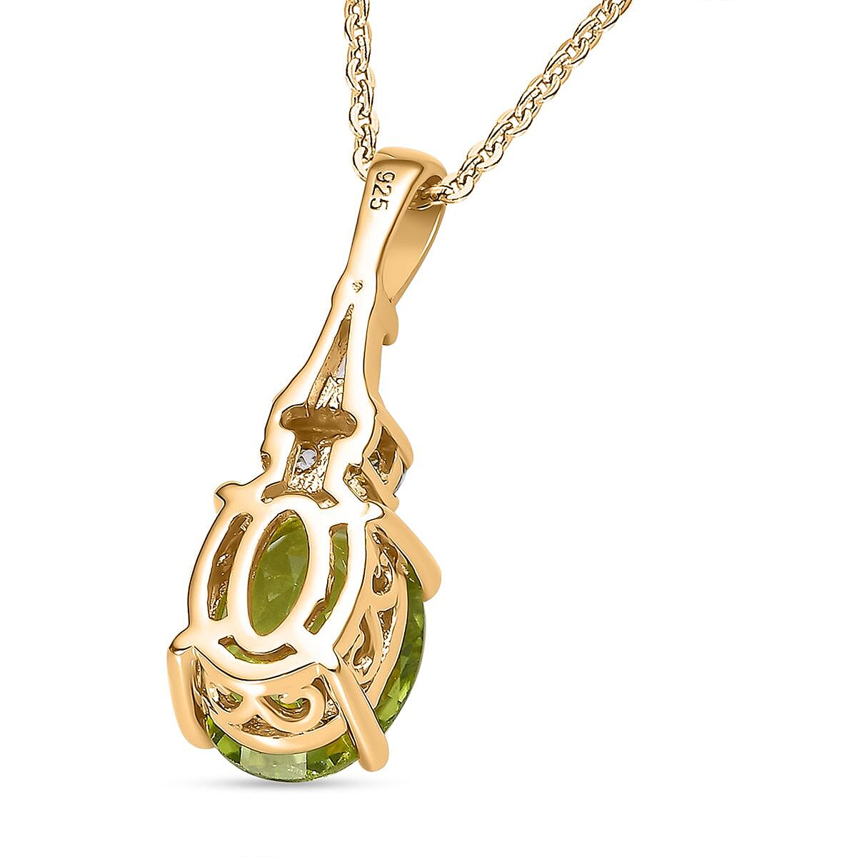 2 Piece Set -  Peridot, White Zircon Ring, Pendant with Chain (Size 20) in 18K Yellow Gold Vermeil Plated Sterling Silver 4294830 8