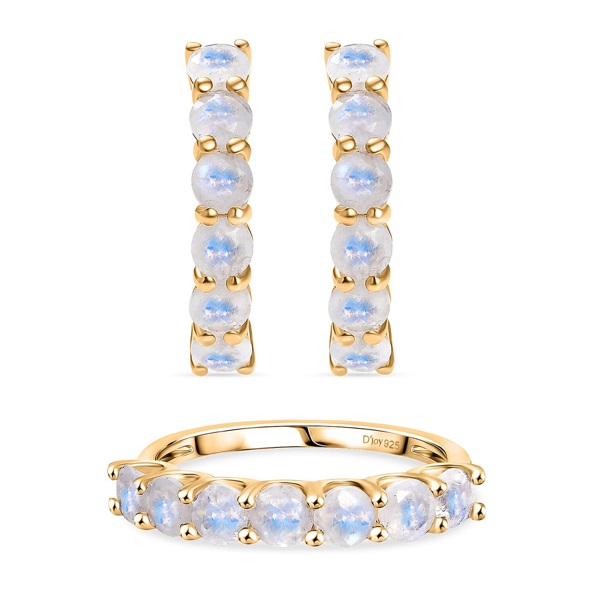 2 Piece Set -  Rainbow Moonstone Ring and Full Hoop Earring in 14K Yellow Gold Plated Sterling Silver 3.50 Ct. 4396938 0