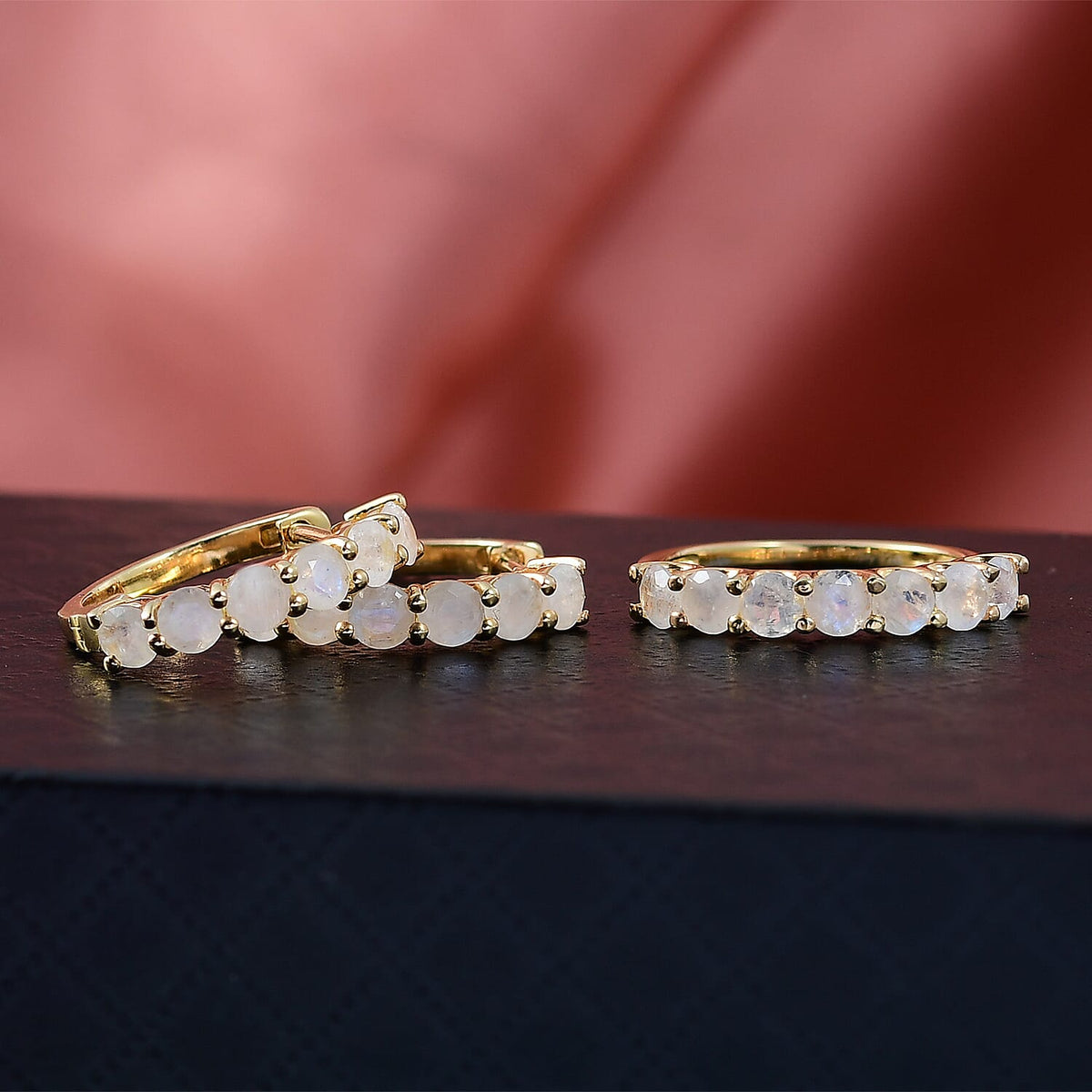 2 Piece Set -  Rainbow Moonstone Ring and Full Hoop Earring in 14K Yellow Gold Plated Sterling Silver 3.50 Ct. 4396938 1