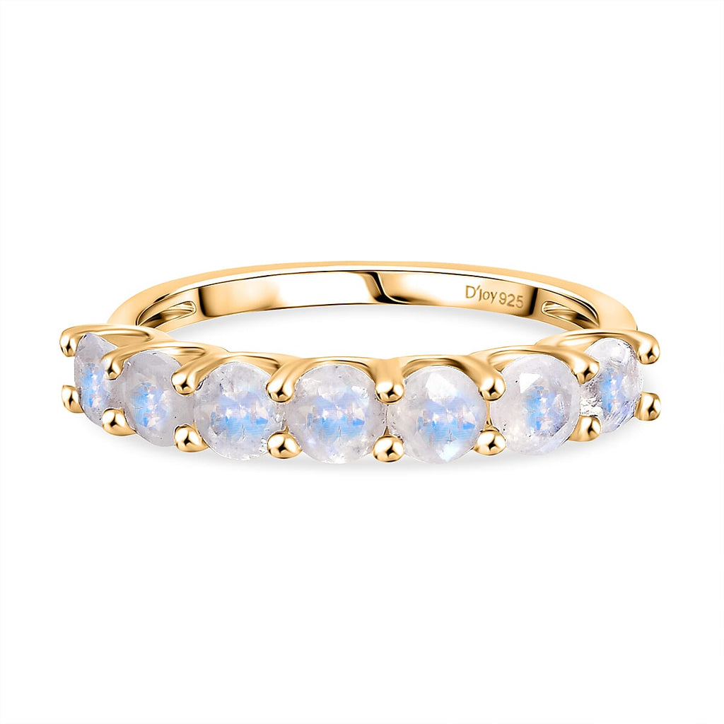 2 Piece Set -  Rainbow Moonstone Ring and Full Hoop Earring in 14K Yellow Gold Plated Sterling Silver 3.50 Ct.
