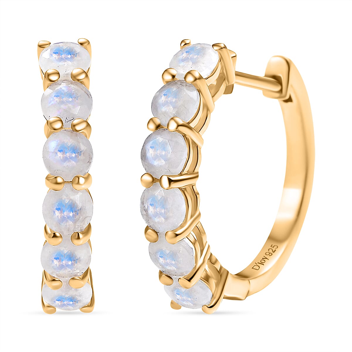 2 Piece Set -  Rainbow Moonstone Ring and Full Hoop Earring in 14K Yellow Gold Plated Sterling Silver 3.50 Ct. 4396938 6