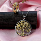EverTrue 2 Piece Set - Ring (Size L) & Tree of Life Pendant with Chain (Size 20) in Yellow Gold Plated & Platinum Overlay