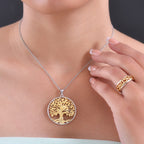 EverTrue 2 Piece Set - Ring (Size L) & Tree of Life Pendant with Chain (Size 20) in Yellow Gold Plated & Platinum Overlay