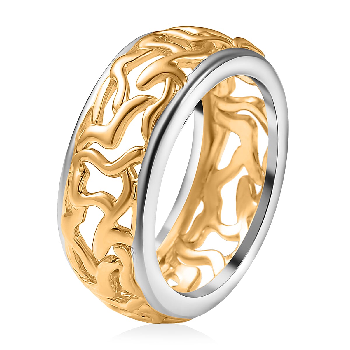 EverTrue 2 Piece Set of Band Ring &amp; Tree of Life Pendant with Chain (Size 20) in Yellow Gold Plated &amp; Platinum Overlay 4430290 5
