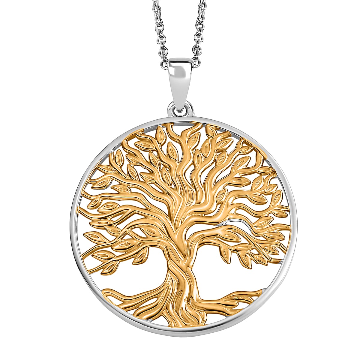EverTrue 2 Piece Set of Band Ring &amp; Tree of Life Pendant with Chain (Size 20) in Yellow Gold Plated &amp; Platinum Overlay 4430290 7