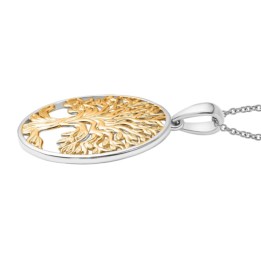 EverTrue 2 Piece Set - Ring (Size L) & Tree of Life Pendant with Chain (Size 20) in Yellow Gold Plated & Platinum Overlay