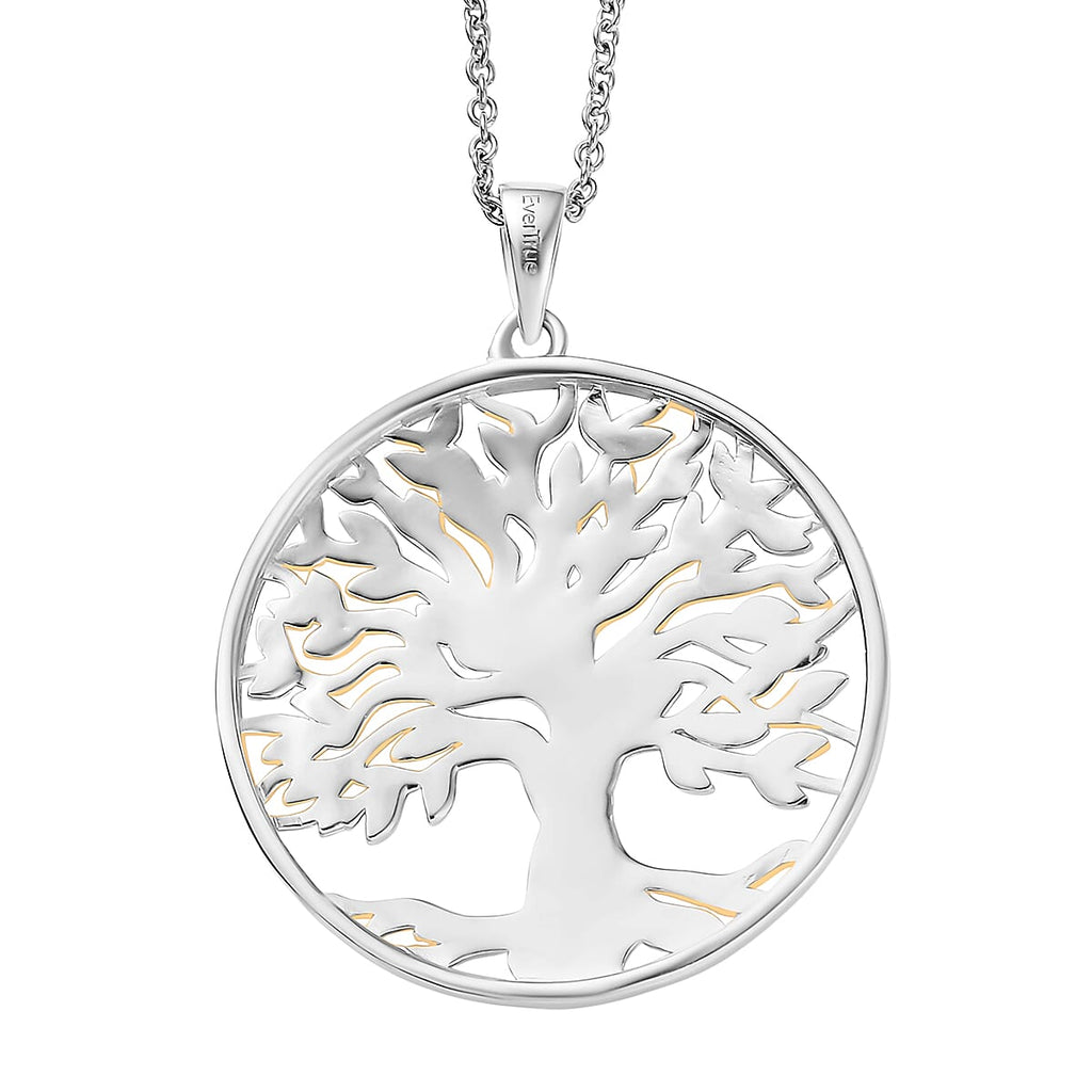 EverTrue 2 Piece Set - Ring (Size L) & Tree of Life Pendant with Chain (Size 20) in Yellow Gold Plated & Platinum Overlay