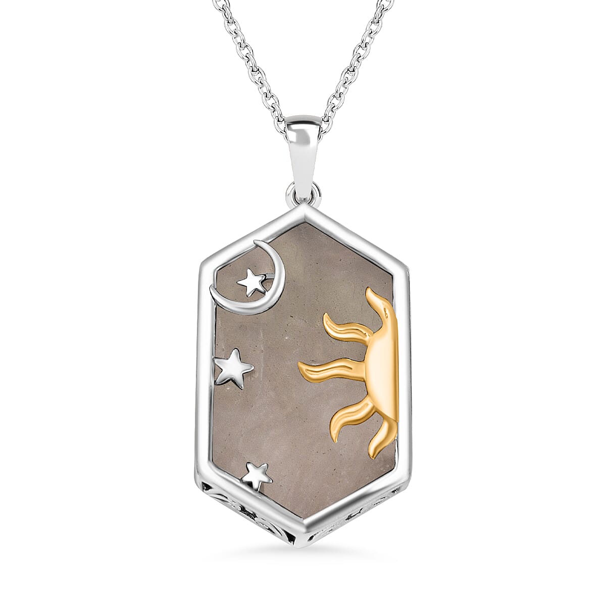 2 Piece Set -  Rose Quartz Fancy Pendant with Rope Chain (Size 20) in Rhodium and 18K Yellow Gold Vermeil Plated Sterling Silver 21.614  Ct. 4201065 0