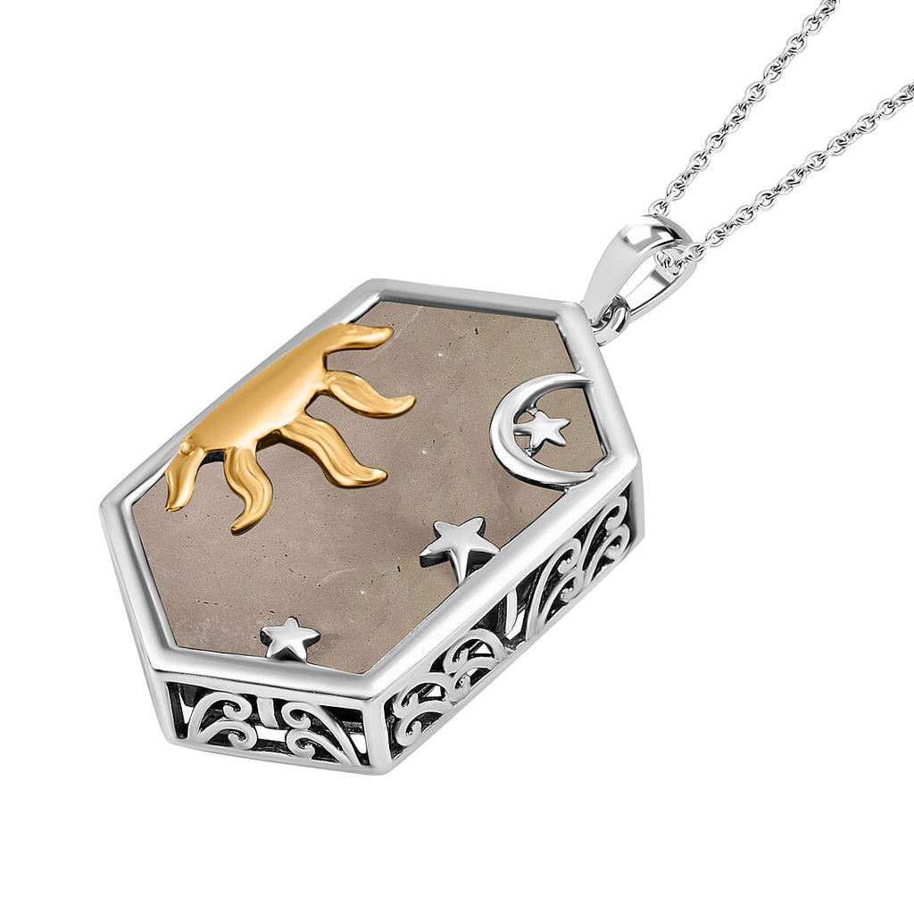 2 Piece Set -  Rose Quartz Rope Chain and Fancy Pendant in Two Tone Overlay Sterling Silver 21.61 Ct.