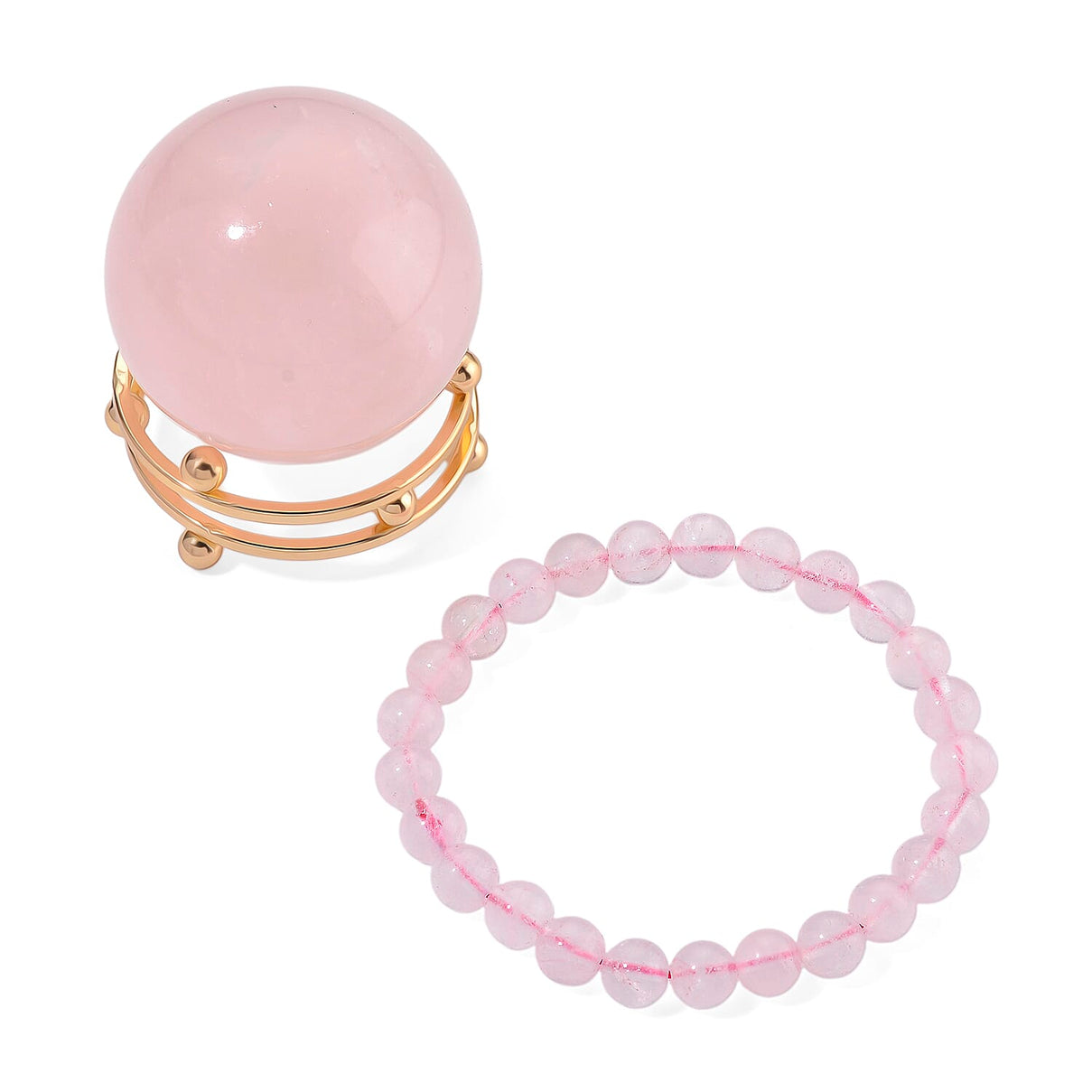 Natural Rose Quartz Set Of Sphere With Stand &amp; Bracelet (Size 7.5 Strechable) 736.00 Ct. 4403896 0