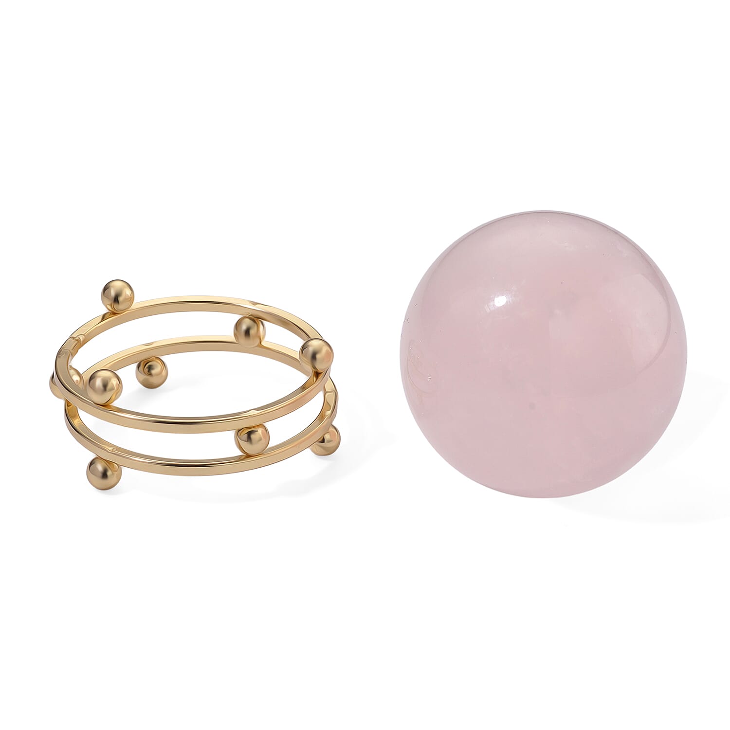 Natural Rose Quartz Set Of Sphere With Stand &amp; Bracelet (Size 7.5 Strechable) 736.00 Ct. 4403896 5