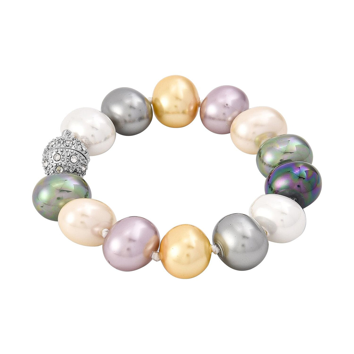 2 Piece Set - Multi Colour Shell Pearl Bracelet and Earrings in Stainless Steel 4128014 3