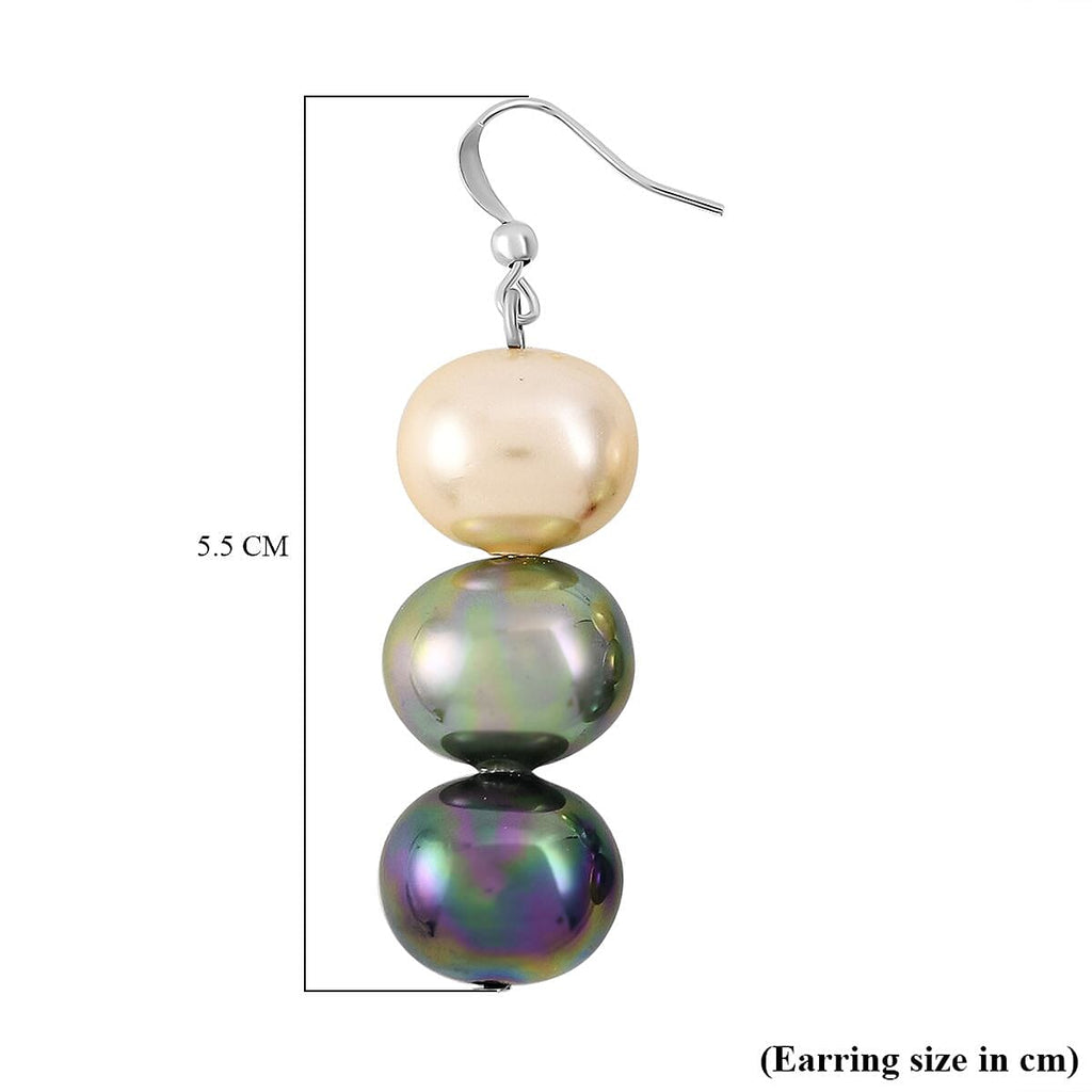 One Time Close Out Deal - 2 Piece Set Multi Colour Shell Pearl Bracelet and Earrings in Silver Tone