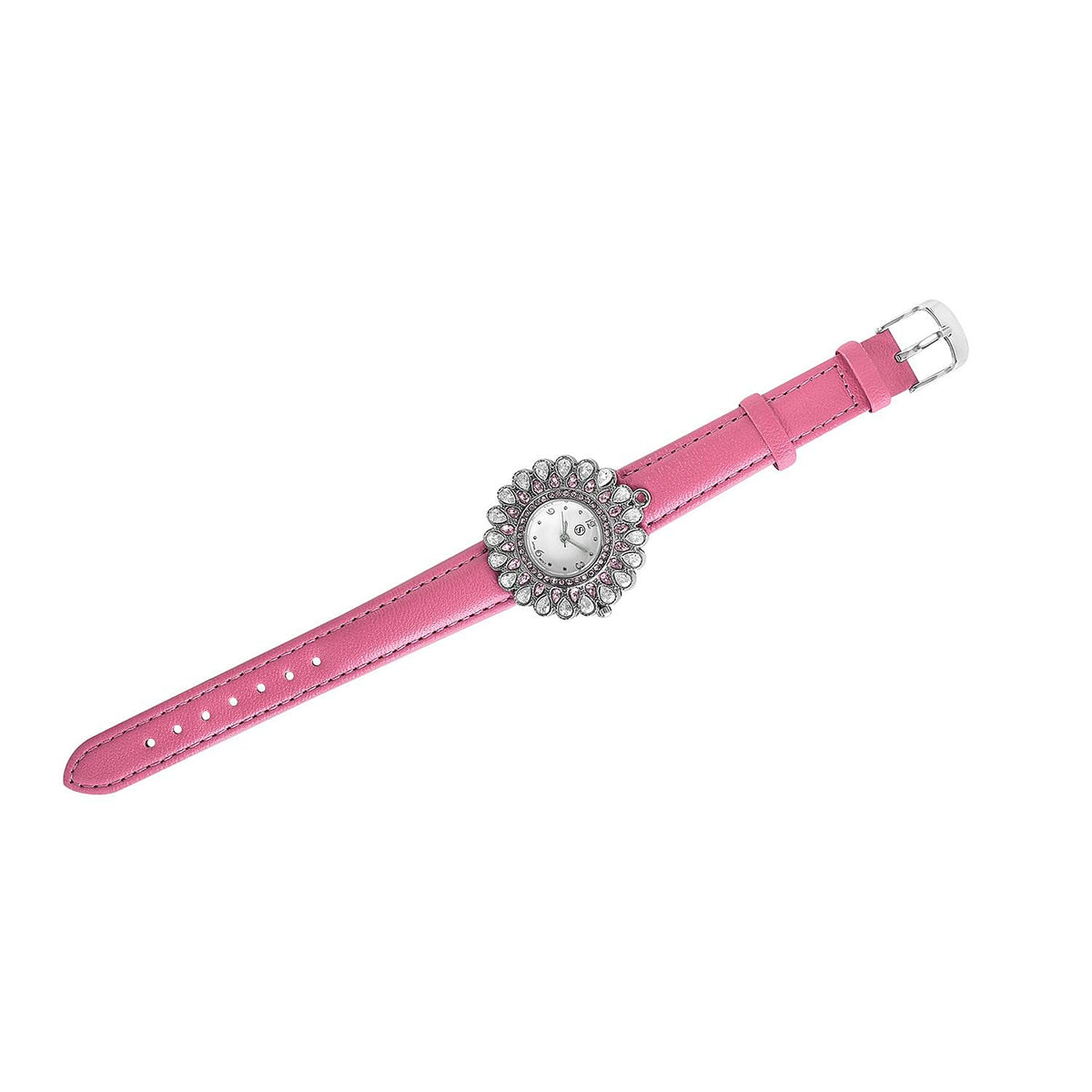 2 Piece Set - STRADA Japanese Movement Floral Design Water Resistant Watch with Pink Colour Strap and Pendant with Chain (Size 28) 4118513 3