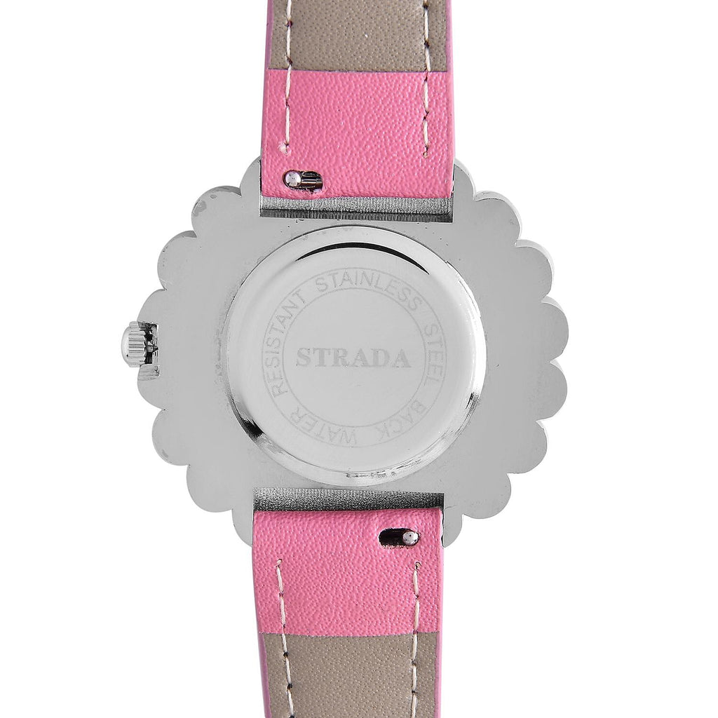 2 Piece Set - STRADA Japanese Movement Floral Design Water Resistant Watch with Pink Colour Strap and Pendant with Chain (Size 28)
