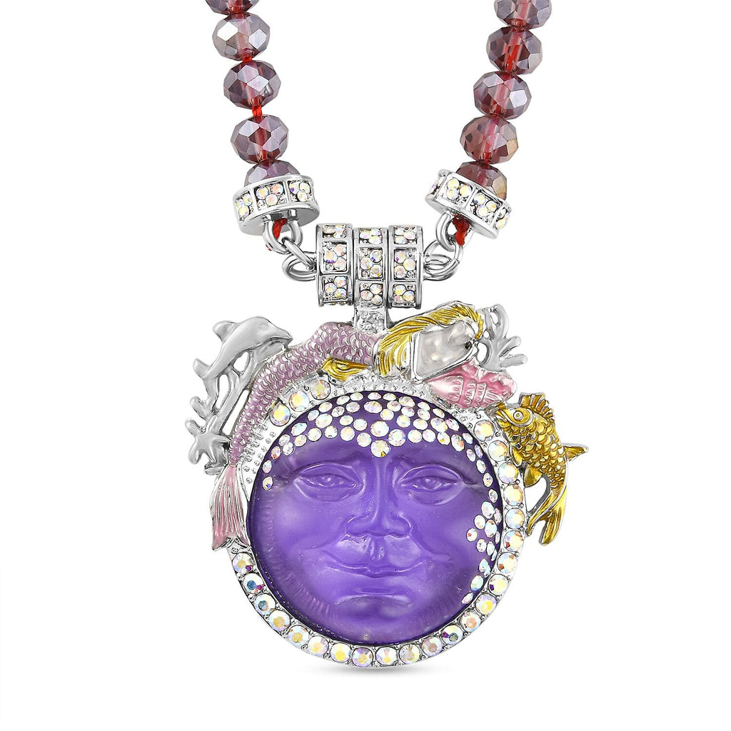 AB Crystal and Simulated Purple Topaz Moon Necklace (Size 22) in Silver Tone