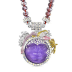AB Crystal and Simulated Purple Topaz Moon Necklace (Size 22) in Silver Tone