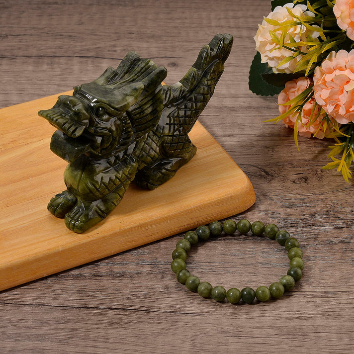Free Standing Serpentine (Chinese Jade) Handcrafted Dragon Figurine with Free Bracelet 1995. Ct. 4413667 2